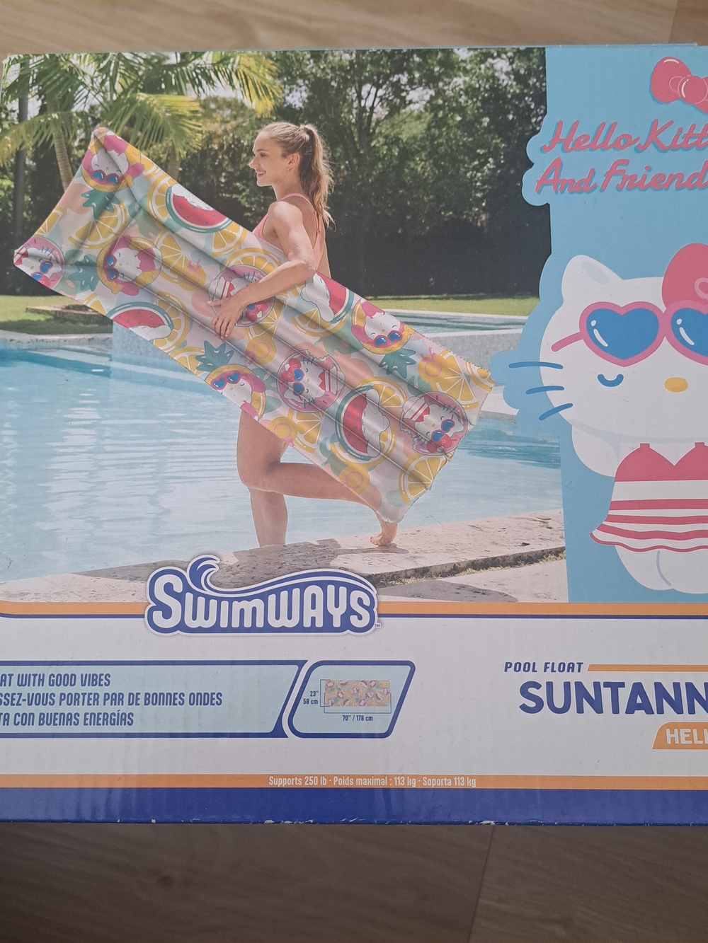 Hello Kitty Pastel Pink Yellow Blue Inflatable Pool Mattress by Swimways